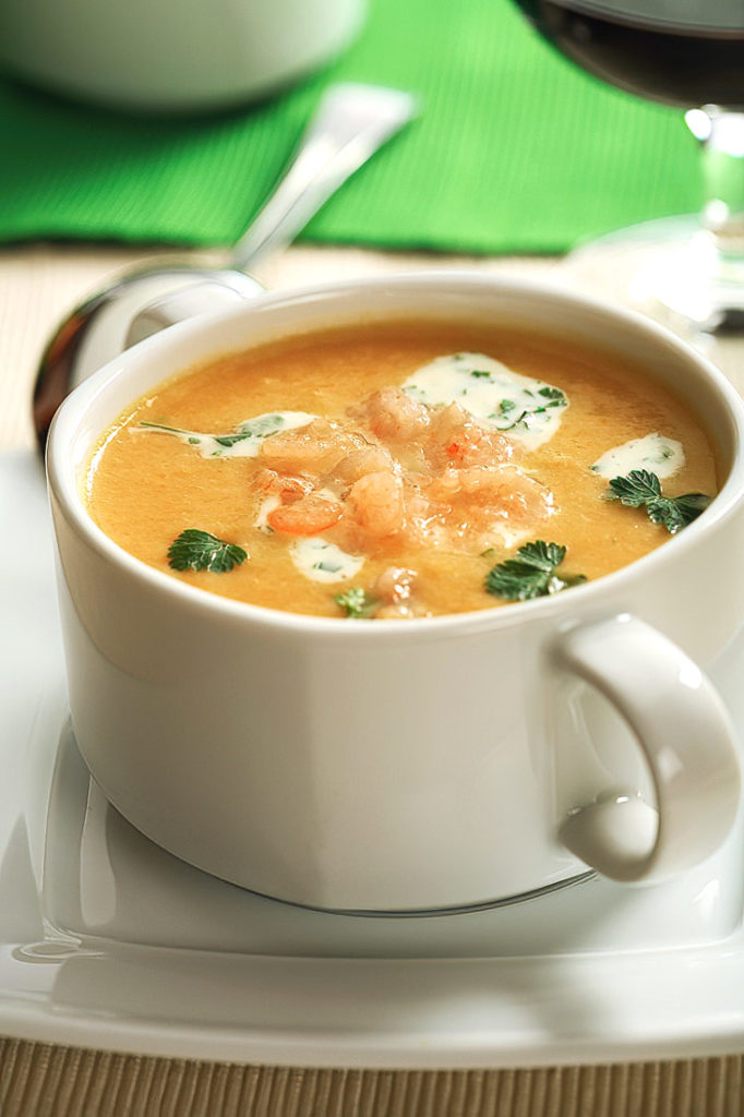 A smooth, creamy French-inspired bisque made with shrimp, aromatics, and a hint of brandy.