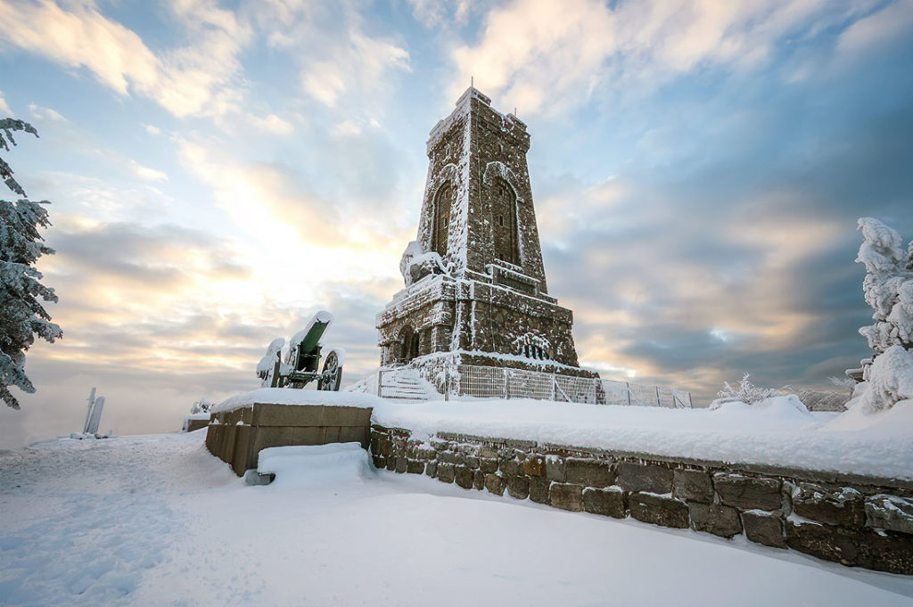 The Shipka National Monument (Liberty Memorial) in a frosty morning, Balkans Mountains, Bulgaria.